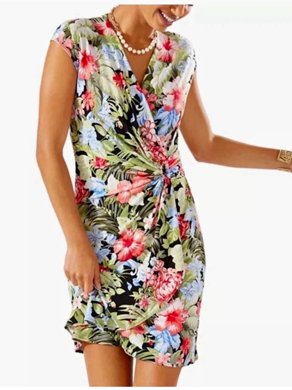 Tommy Bahama Clara Royal Carmela Botanic Faux Wrap Dress XL Sand Floral NWT